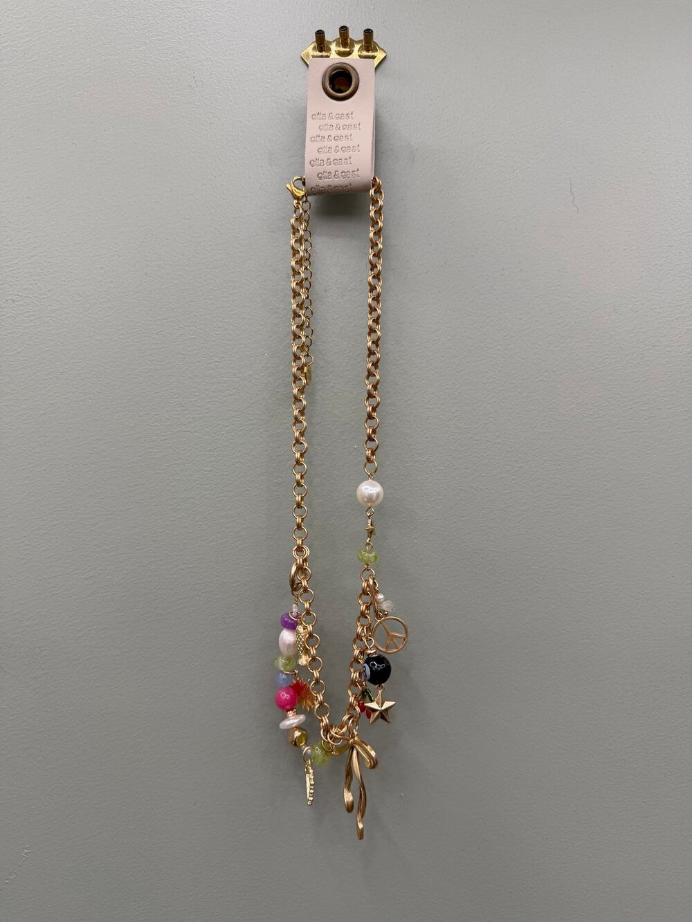 Elta & East Gold Charm Necklace Pearl Beaded Peace Fish Star Boho NWT